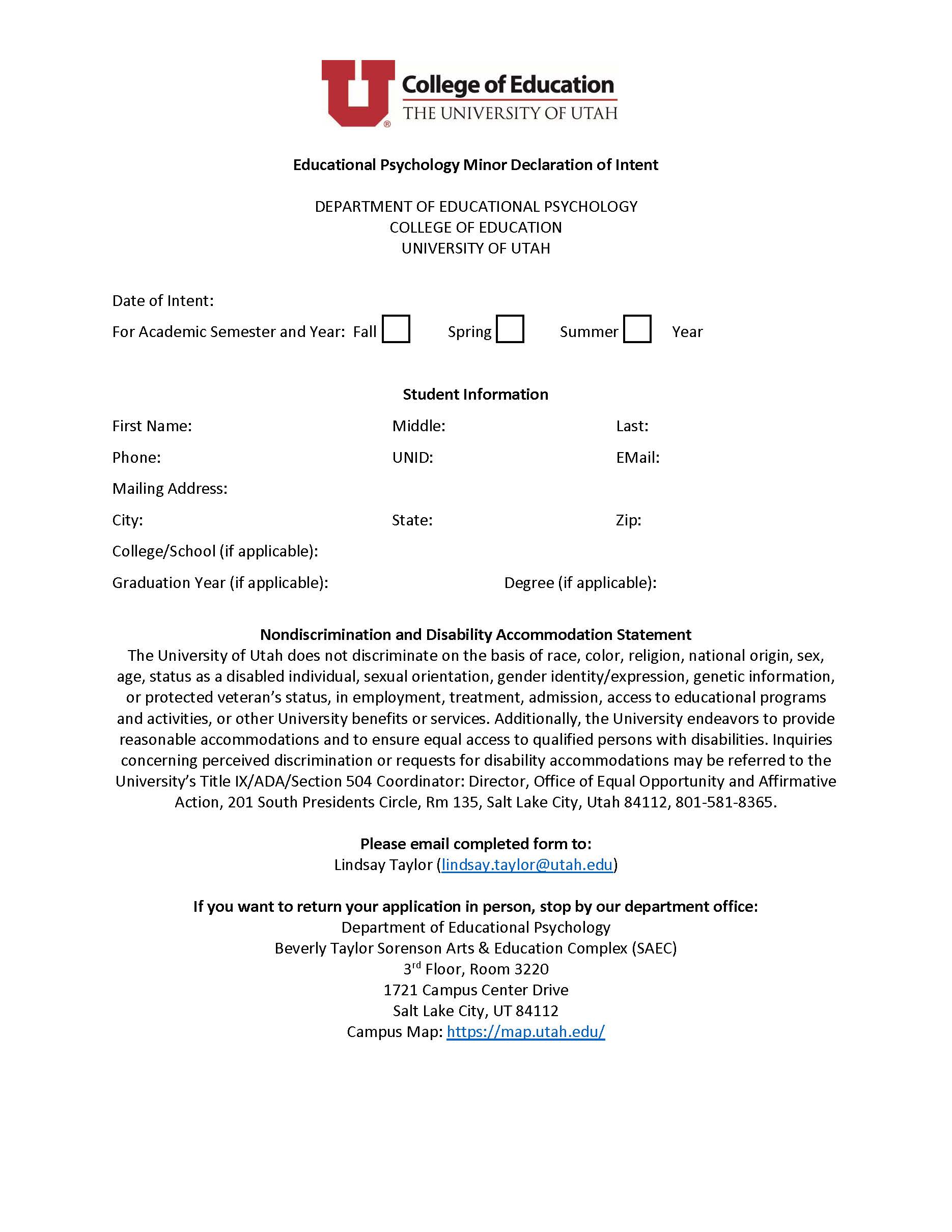 BA/BS Minor Declaration